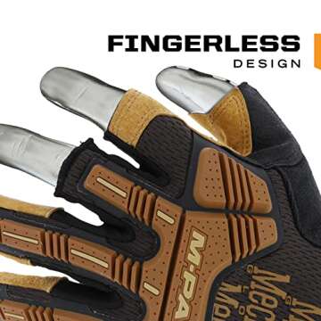Mechanix Wear: M-Pact Durahide Leather Framer Work Gloves, Fingerless Design, Work Gloves with Impac...