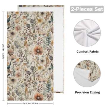 VIGGINER Vintage Flowers Hand Towels for Bathroom Set of 2 Boho Watercolor Floral Brown Leaf Plants ...