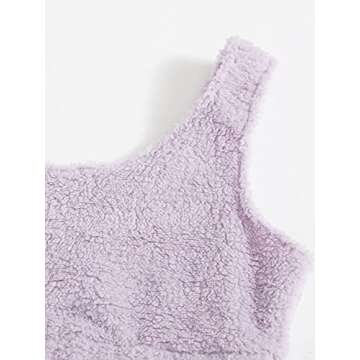 SweatyRocks Women's Fuzzy Pajamas Set Crop Tank Top with Shorts Loungewear Lilac Purple M