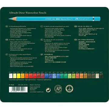 FABER-CASTELL FC117524 Albrecht Durer Artist Watercolor Pencils in A Tin (24 Pack), Assorted