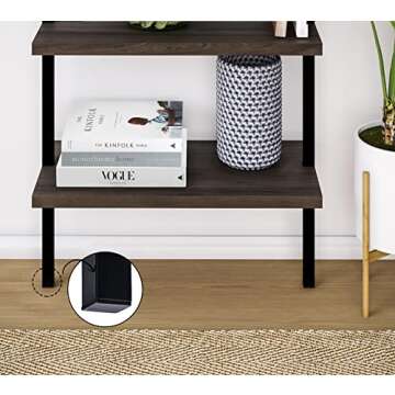 Nathan James Theo 5-Shelf Wood Modern Bookcase, Open Wall Mount Ladder Bookshelf with Industrial Metal Frame, Dark Brown Nutmeg/Black