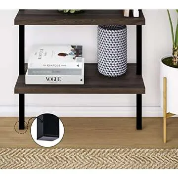 Nathan James Theo 5-Shelf Wood Modern Bookcase, Open Wall Mount Ladder Bookshelf with Industrial Metal Frame, Dark Brown Nutmeg/Black