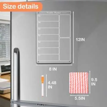 Latouni Acrylic Magnetic Menu Board for Kitchen,Acrylic Weekly Calendar for Fridge,Acrylic Dry Erase Board for Refrigerator,Clear Meal Planner for Fridge with 6 Magnetic Erasable Markers 8"x12"