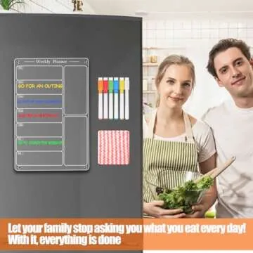 Latouni Acrylic Magnetic Menu Board for Kitchen,Acrylic Weekly Calendar for Fridge,Acrylic Dry Erase Board for Refrigerator,Clear Meal Planner for Fridge with 6 Magnetic Erasable Markers 8"x12"