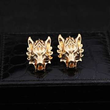 2PCS Punk Wolf Head Long Chain Brooch. Gold Silver Chain Tassel Brooch Pin, Cool Animal Head Collar Coat Pin for Men's Suits Shirt Pin (Gold)
