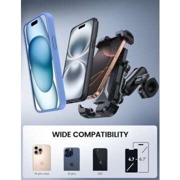 Lamicall Motorcycle Phone Mount Holder - [Dual Vibration Dampener] [Metal Adjustment Arm] Motorcycle Cell Phone Holder, Bike Handlebar Phone Mount, for iPhone 16/15/ 14/13 Pro Max, 4.7-6.7" Phones