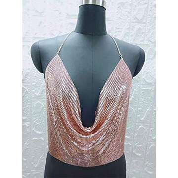 Fairyu Boho Sequins Body Chain Bra Bikini Shimmer Backless Halter Crop Top Beach Body Jewelry Access...