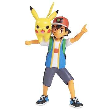 Pokémon Battle Ready! Figure Set, 6 Pieces - 4.5" Ash & Launching Pikachu, 2" Charmander, Rowlet, Piplup, Zorua - Officially Licensed - Easter Basket Stuffer Gift for Kids, Boys, Girls