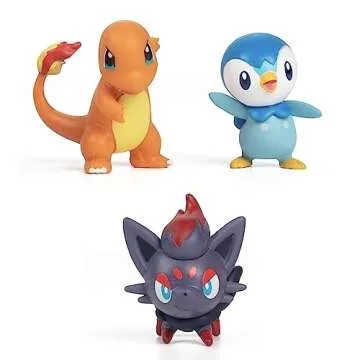 Pokémon Battle Ready! Figure Set, 6 Pieces - 4.5" Ash & Launching Pikachu, 2" Charmander, Rowlet, Piplup, Zorua - Officially Licensed - Easter Basket Stuffer Gift for Kids, Boys, Girls