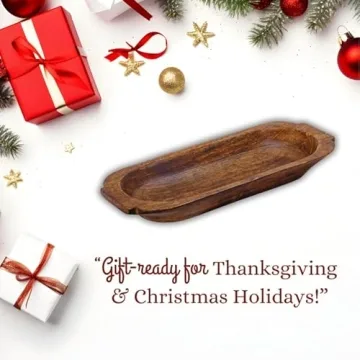 Handcrafted Mie Creations 16'' Wooden Dough Bowl for Decor