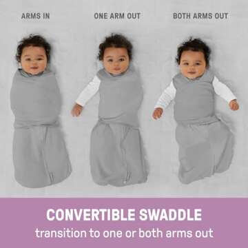 Ingenuity by SwaddleMe Arms Free Convertible Baby Swaddle, Size 3-6 Months, 14-18 Pounds, Arms Swaddled in or Out, 1.0 TOG - Happy Elephant