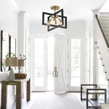 Minyuco Semi-Flush Mount Ceiling Light - Modern Industrial Light Fixture Black and Gold,4-Light Cand...