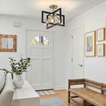 Minyuco Semi-Flush Mount Ceiling Light - Modern Industrial Light Fixture Black and Gold,4-Light Candelabra Lighting Ceiling Lamp for Kitchen Foyer Entryway Hallway Bedroom Closet