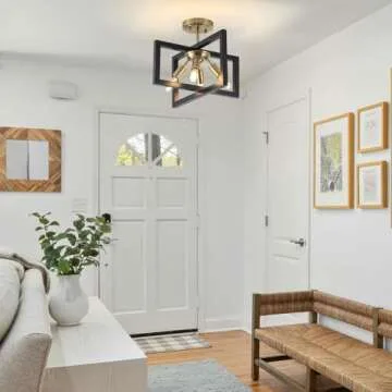 Minyuco Semi-Flush Mount Ceiling Light - Modern Industrial Light Fixture Black and Gold,4-Light Candelabra Lighting Ceiling Lamp for Kitchen Foyer Entryway Hallway Bedroom Closet