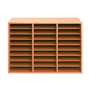 Really Good Stuff Classroom Oak Mail Center - 27 Slots - 32" W x 12" D x 23½" H | Office Mailboxes, Mail Sorter, Organizer, Mailbox for Students, Teachers