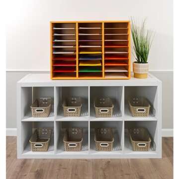 Really Good Stuff Classroom Oak Mail Center - 27 Slots - 32" W x 12" D x 23½" H | Office Mailboxes, Mail Sorter, Organizer, Mailbox for Students, Teachers