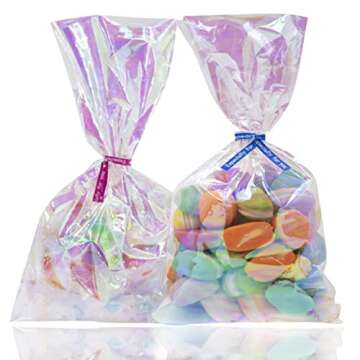 Ctoiotc Valentine's Day Cellophane Bags,Cellophane Treat Bags, Iridescent Holographic Candy Bags, Cl...