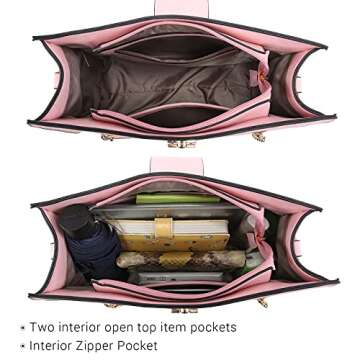 Dasein Women Fashion Tote Bags Handbag Purse Chain Shoulder Bag Top Handle Bag Hobo With Matching Clutch (Pink)