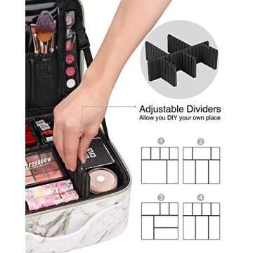 Makeup Case Cosmetic Bag Travel Makeup Train Case Black with 14 Pcs Premium Makeup Brushes Set Kit Rose Golden, Blender Sponge and Brush Egg Gift Set (17 Pcs)