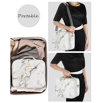 Makeup Case Cosmetic Bag Travel Makeup Train Case Black with 14 Pcs Premium Makeup Brushes Set Kit Rose Golden, Blender Sponge and Brush Egg Gift Set (17 Pcs)