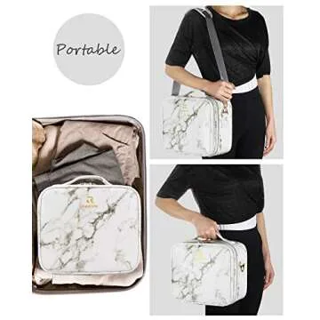 Makeup Case Cosmetic Bag Travel Makeup Train Case Black with 14 Pcs Premium Makeup Brushes Set Kit Rose Golden, Blender Sponge and Brush Egg Gift Set (17 Pcs)