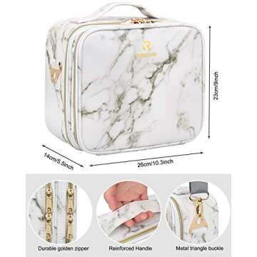 Makeup Case Cosmetic Bag Travel Makeup Train Case Black with 14 Pcs Premium Makeup Brushes Set Kit Rose Golden, Blender Sponge and Brush Egg Gift Set (17 Pcs)