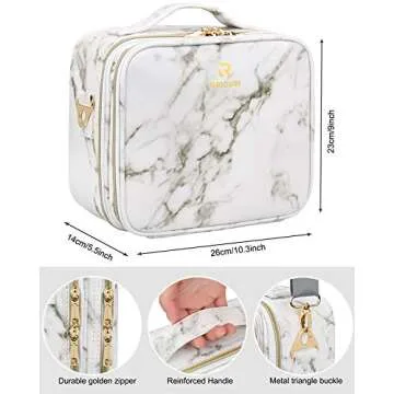 Makeup Case Cosmetic Bag Travel Makeup Train Case Black with 14 Pcs Premium Makeup Brushes Set Kit Rose Golden, Blender Sponge and Brush Egg Gift Set (17 Pcs)