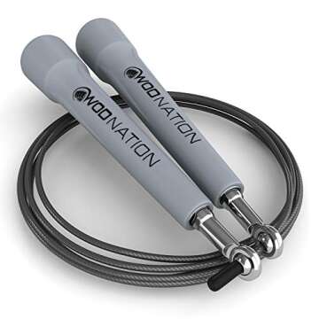 WOD Nation Adjustable Speed Jump Rope for Men, Women & Kids, Fitness - Gray Skipping Rope for Boxing...