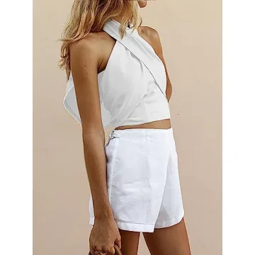 HYPERFIRE Women's Sexy Criss Cross Halter Top - Stylish Crop Top