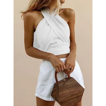 HYPERFIRE Women's Sexy Criss Cross Halter Top - Stylish Crop Top