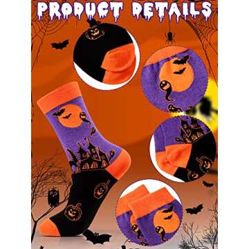 Loopeer 4 Pairs Halloween Socks Novelty Socks Holiday Sock Pumpkin Food Horse Pattern Gift for Men Women Christmas Thanksgiving (Pumpkin Style)