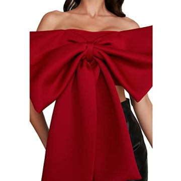 Sexy Red Bow Tie Strapless Crop Top Party Wear