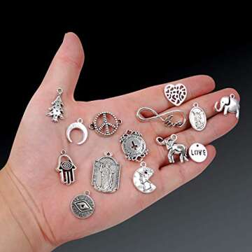 YUEAON 300pcs Antique Silver Charms for Jewelry Making