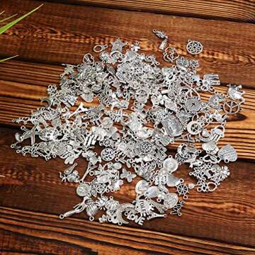 YUEAON 300pcs Antique Silver Charms for Jewelry Making