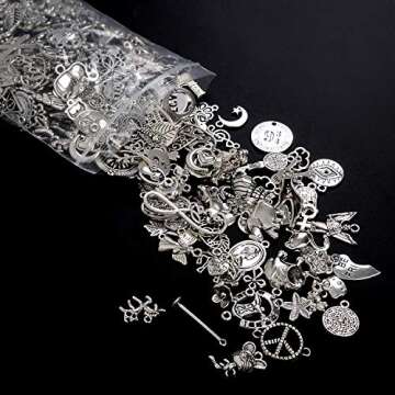 YUEAON 300pcs Antique Silver Charms for Jewelry Making