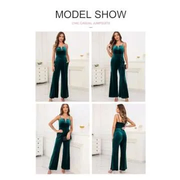 BLENCOT Sleeveless Velvet Jumpsuits For Women V Neck Spaghetti Straps Wide Leg Long Pants Dressy Rompers Winter Overalls Green Large