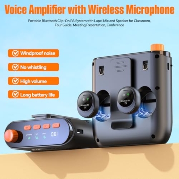 Wireless Microphone Amplifier with Clip-on Mics - Portable, Ideal for Teaching