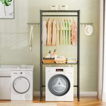 Memobarco Over Washer and Dryer Shelves, 2 Tiers Metal Clothes Drying Rack, Laundry Room Bathroom Or...