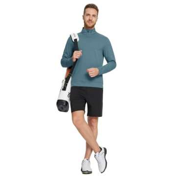 M MAELREG Mens Sweatshirt Athletic Moisture Wicking Lightweight Heather Mock Neck Midlayer 1/4 Zip P...