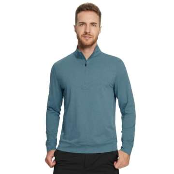 M MAELREG Mens Sweatshirt Athletic Moisture Wicking Lightweight Heather Mock Neck Midlayer 1/4 Zip Pullover Mens