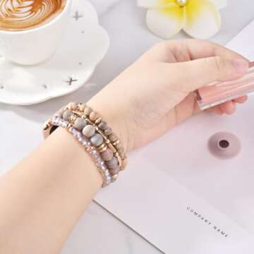VISOOM Beaded Boho Bracelet Compatible for Apple Watch Band 42mm/44mm/45mm Series 9 8 7 SE Series 6/5/4 Women Fashion Cute Handmade Crystal Beads Stretchy Watch Strap for iWatch Bands Series 3/2/1