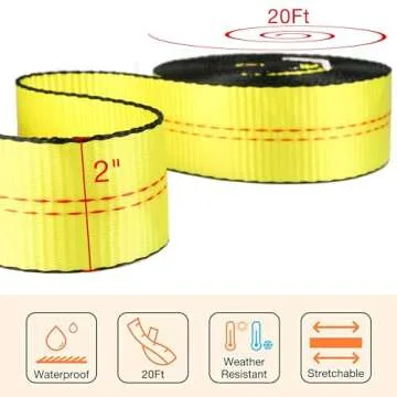 Sumpluct Recovery Tow Strap 2in X 20ft Heavy Duty 20,000 lbs Break Strength, Use for Emergency Towing Rope, Tree Saver, Winch Extension, Triple Reinforced Loops, Protective Sleeves,Car Accessories
