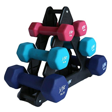 JFIT Neoprene Dumbbell Set 32 LB with Durable Rack