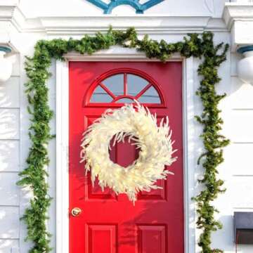 ENVEN Prelit Christmas Wreath for Front Door 50LED Real Touch Norfolk Pine Wreath Artificial Faux Pi...