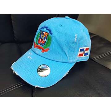 Adjustable Vintage Cap Dominican Republic Shield and Flag Cap (Vintage Neon Aqua/Full Color)