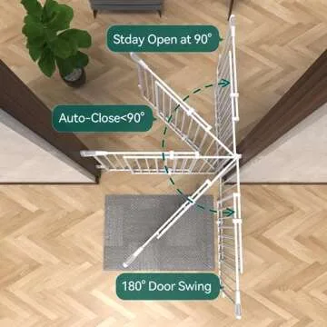 Babelio 26-43" No Bottom Bar Baby Gate for Babies, Elders and Pets, 2-in-1 Hardware Mount Dog Gate for The House, Stairs and Doorways, with Large Walk Thru Door, White