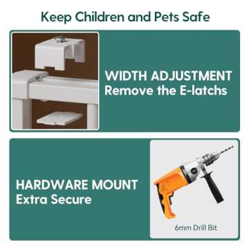 Babelio 26-43" No Bottom Bar Baby Gate for Babies, Elders and Pets, 2-in-1 Hardware Mount Dog Gate for The House, Stairs and Doorways, with Large Walk Thru Door, White