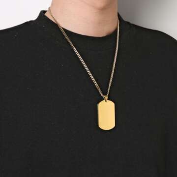 HZMAN Mens High Polishing Stainless Steel Dog Tag Pendant Necklace 22+2 Inch Link Chain (Gold)