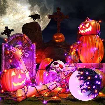 Orange and Purple Halloween String Lights with 8 Modes