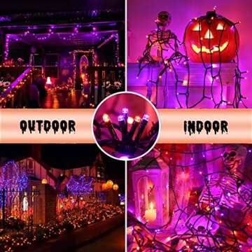 Orange and Purple Halloween String Lights with 8 Modes